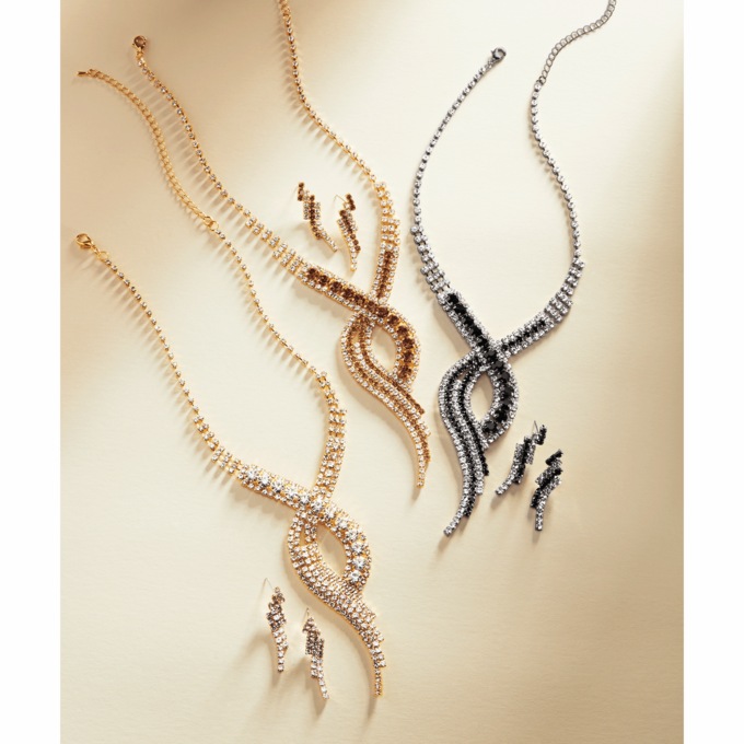 Crystal Swirl Drop Necklace & Earring Set, , large