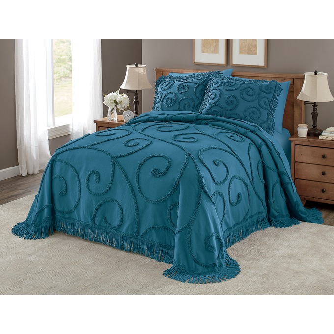 Scroll Chenille Bedspread, Island Blue, large