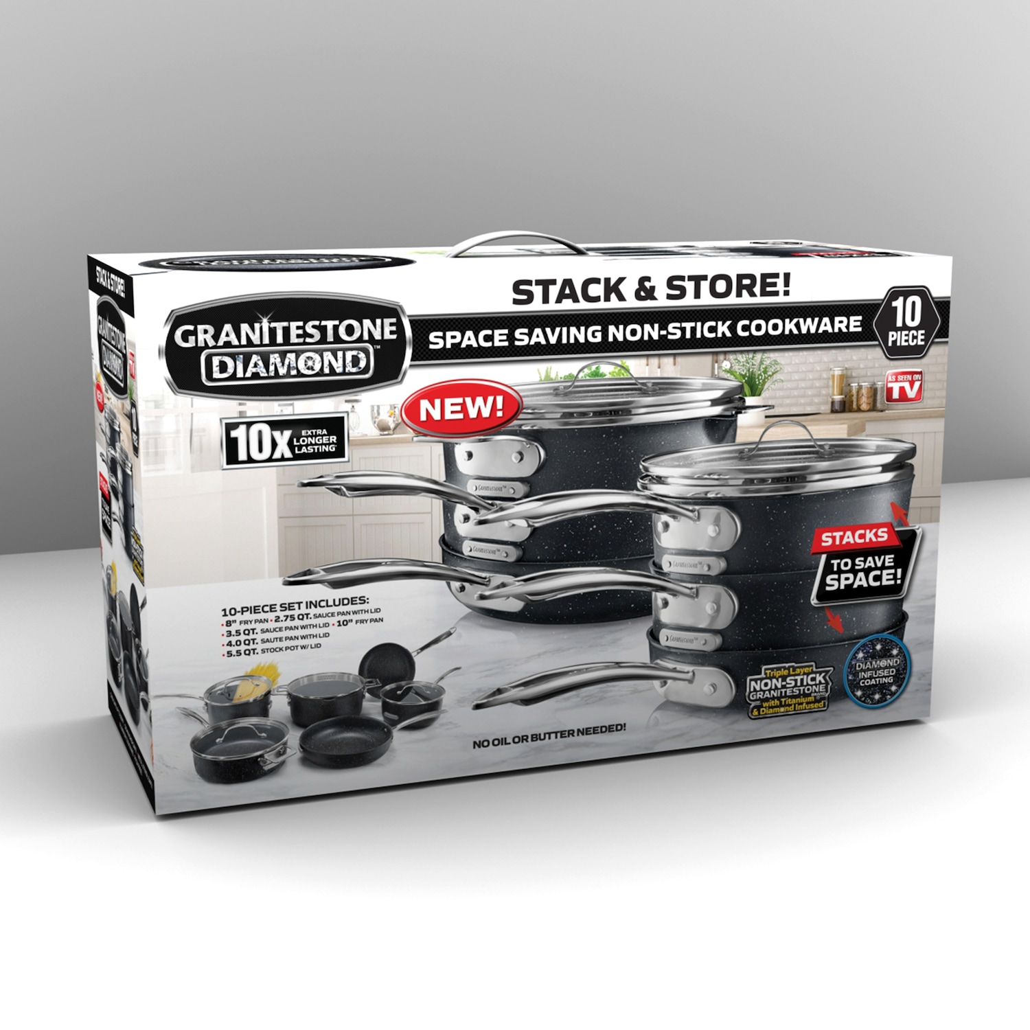 Granitestone Diamond Stackmaster 10Piece SpaceSaving Cookware Set