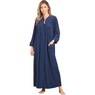 Snap-Front Long Terry Robe, Navy, large