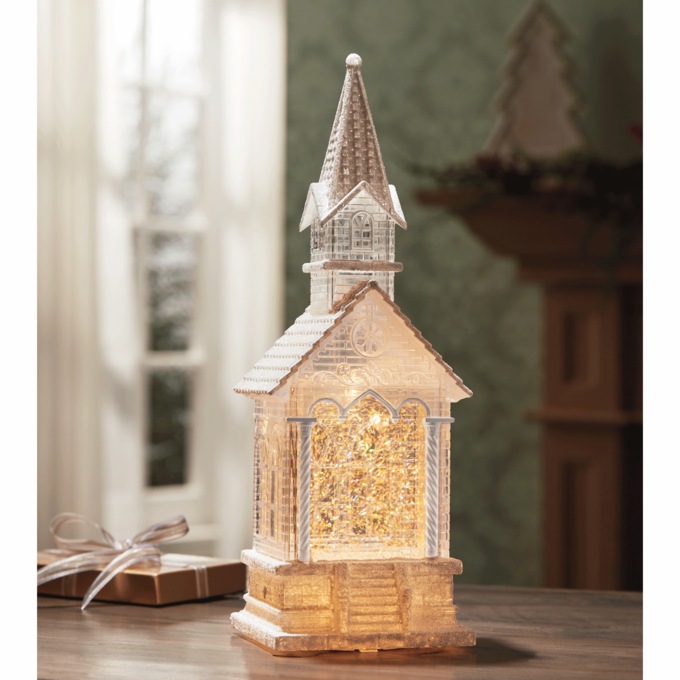 Lit Church Water Globe, , large