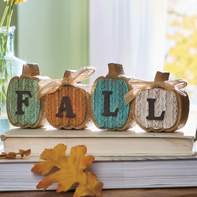 Fall Pumpkins Cable-Knit Sign, Multi, large
