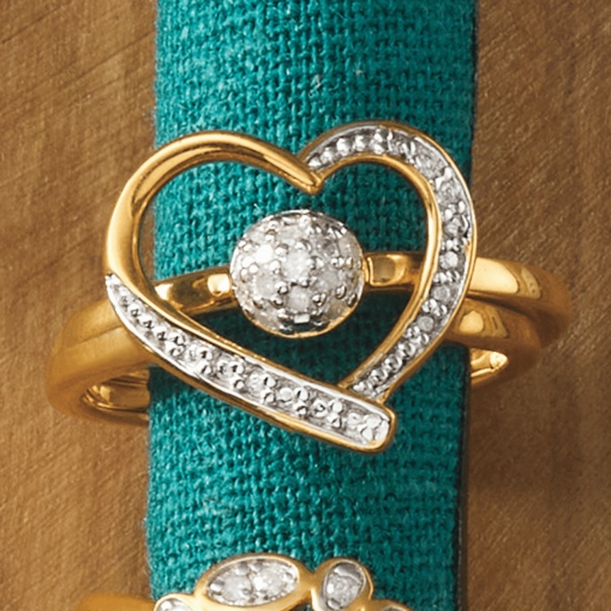 Diamond Heart/Cluster 2-Piece Ring Set, , large