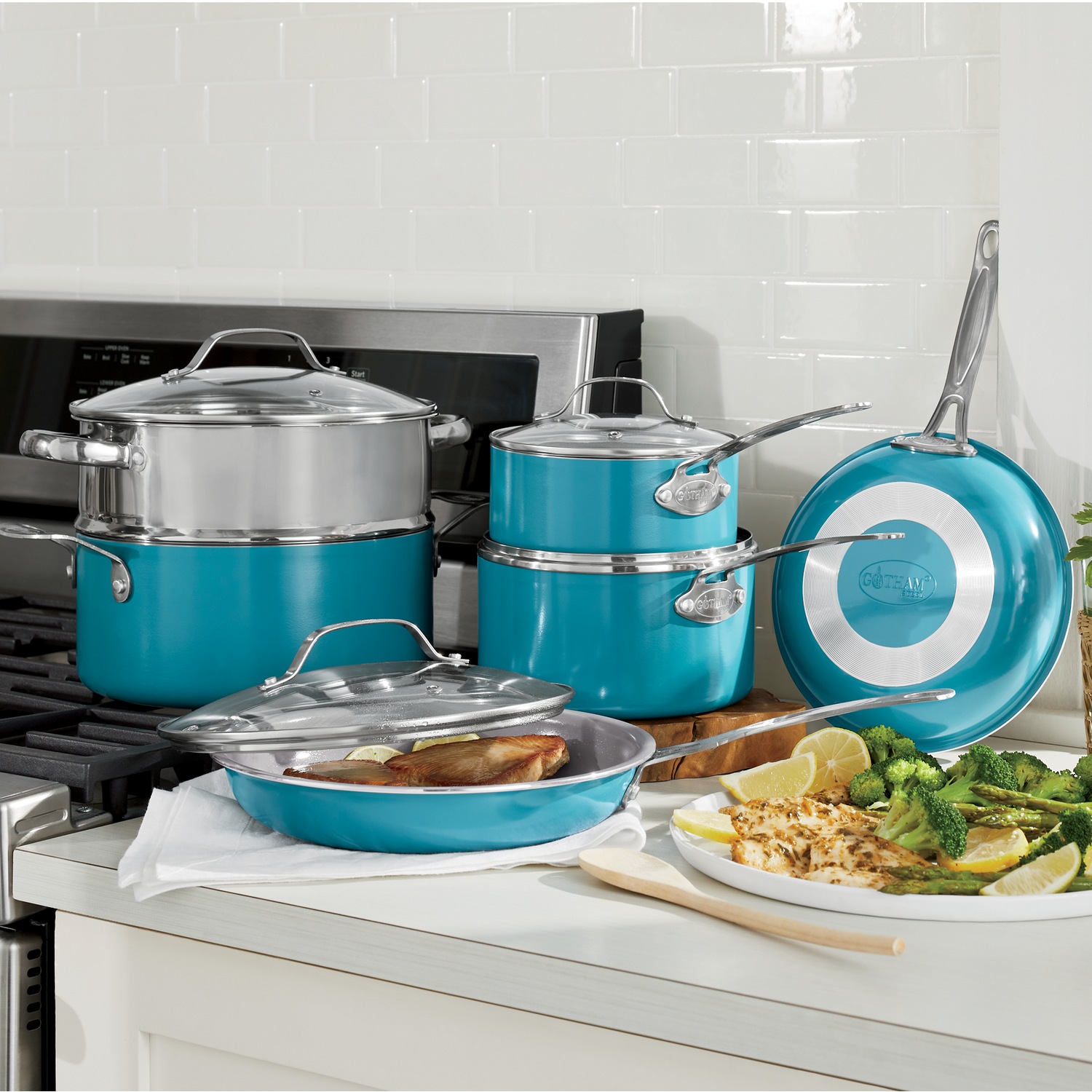 Gotham Steel Ocean Blue 10-Piece Aluminum Cookware Set