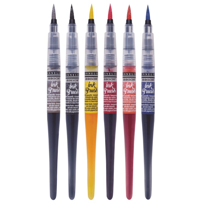 Sennelier Ink 6-Color Iridescent Brush Pen Set, , large