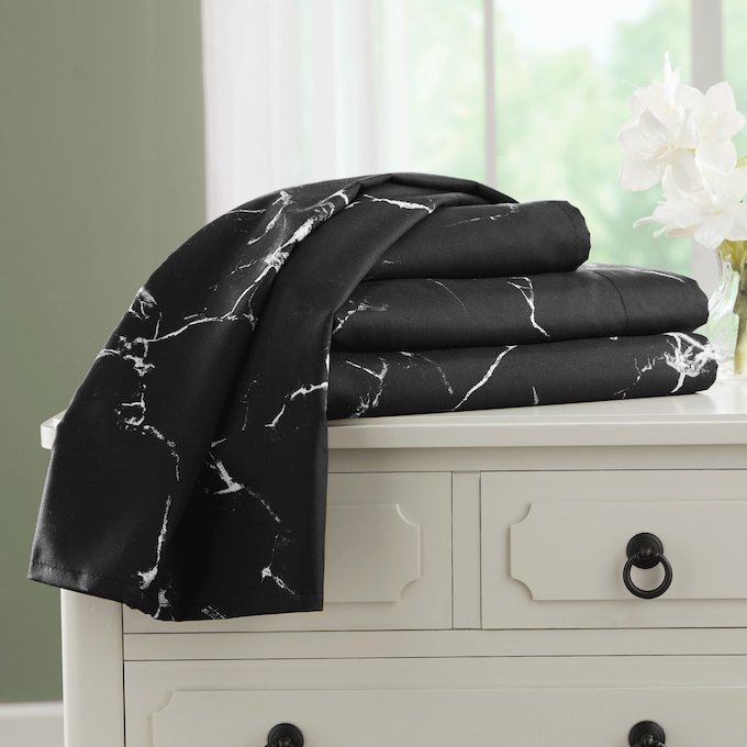 Black Marble Microfiber Print Sheet, , large