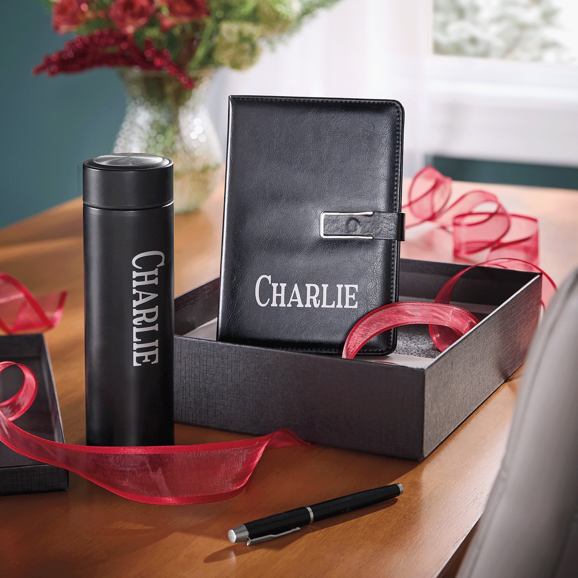 3-Piece Tumbler/Journal/Pen Gift Set in Box, Black, large