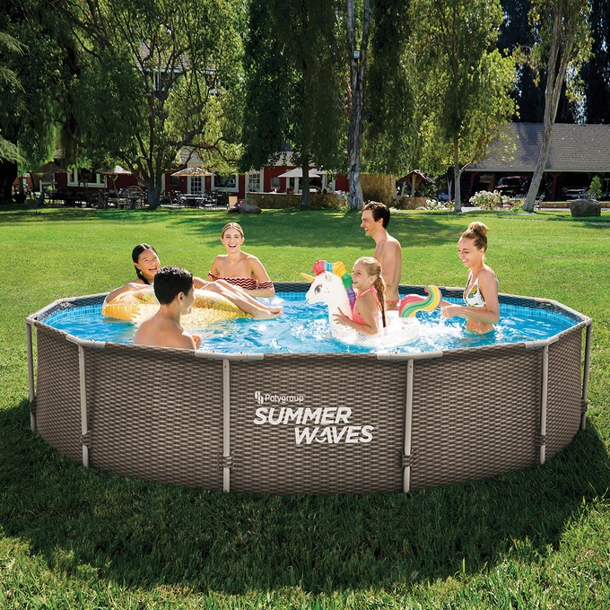 Summer Waves 14' Dark Double Rattan Active Frame Pool, , large