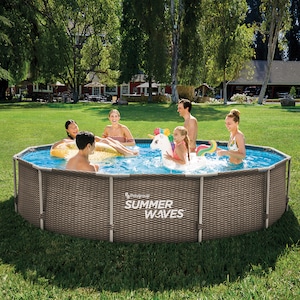 Summer Waves 14-Ft. Dark Double Rattan Active Frame Pool, , large