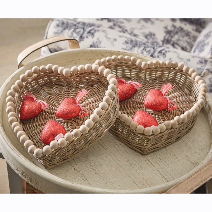 Set of 2 Woven Heart Trays, , large