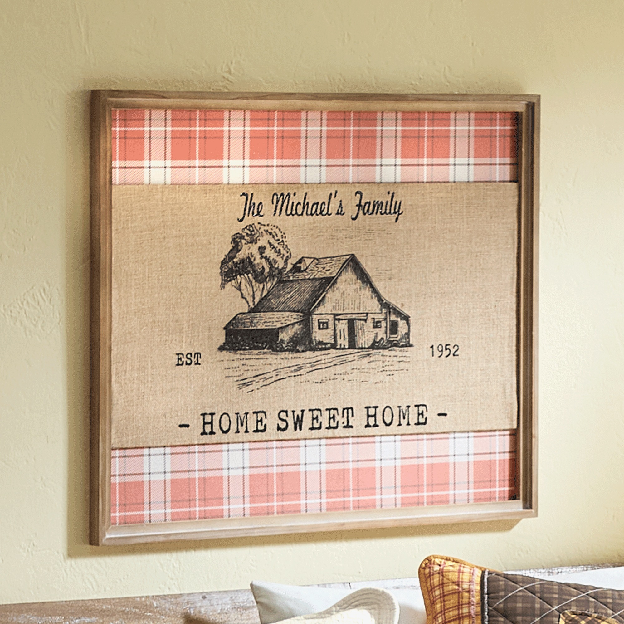Rustic Plaid and Burlap Fall Wall Art, Multi, large