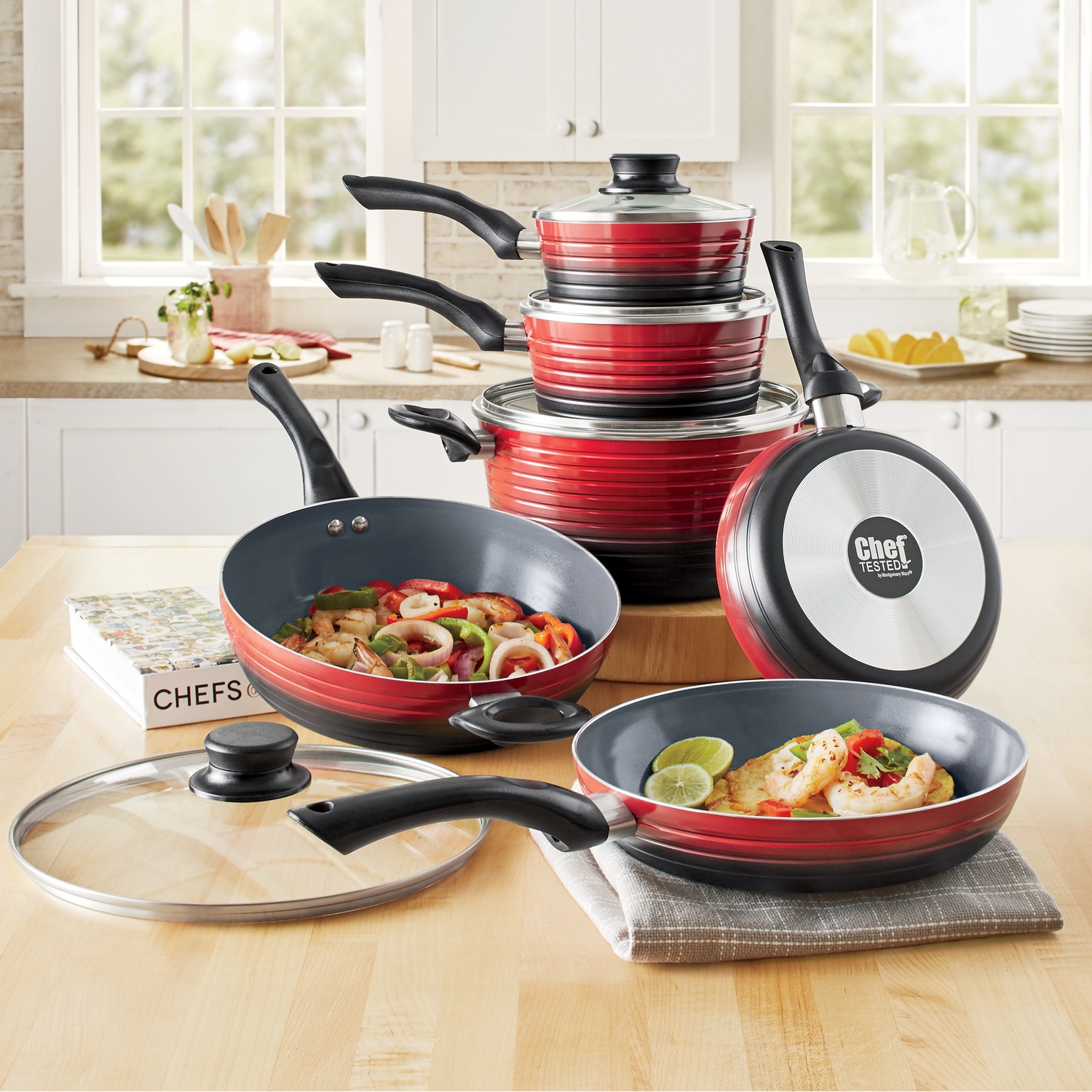 Chef Tested 10-Piece 2-Tone Ribbed Cookware Set | Montgomery Ward