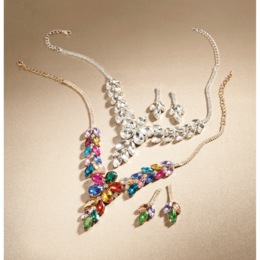 Crystal Floral Necklace &amp; Earring Set, , large