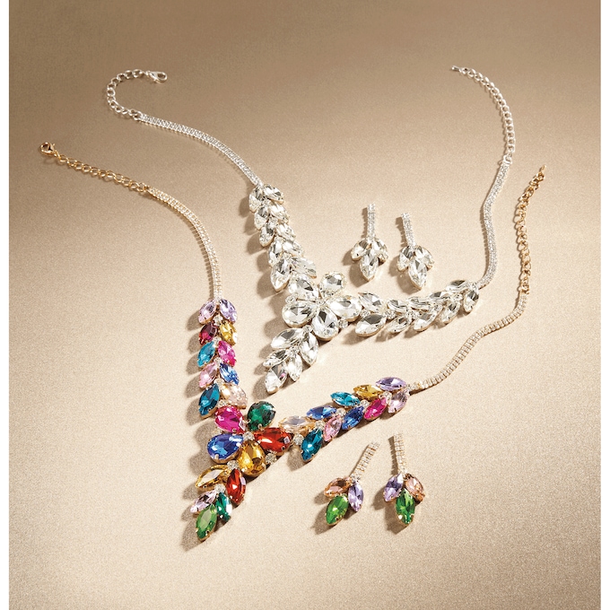 Crystal Floral Necklace & Earring Set, , large