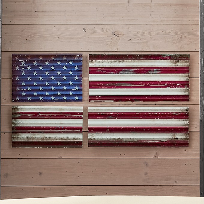 4-Piece Rustic American Flag Wall Art, , large