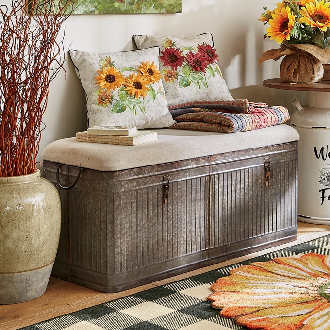 Galvanized Metal Storage Trunk Bench, , large
