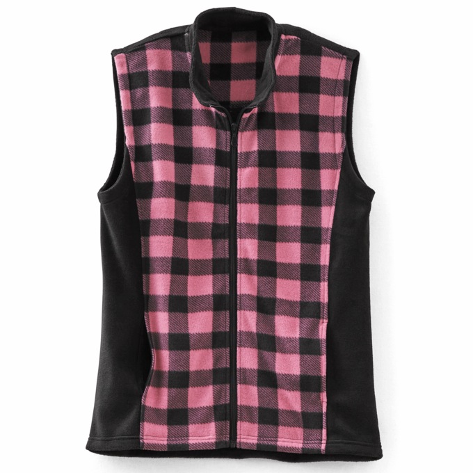 Buffalo Plaid Colorblock Fleece Vest, , large