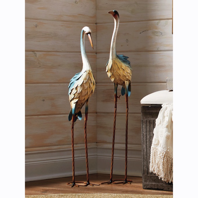 Set of 2 Tall Coastal Bird Statues, , large
