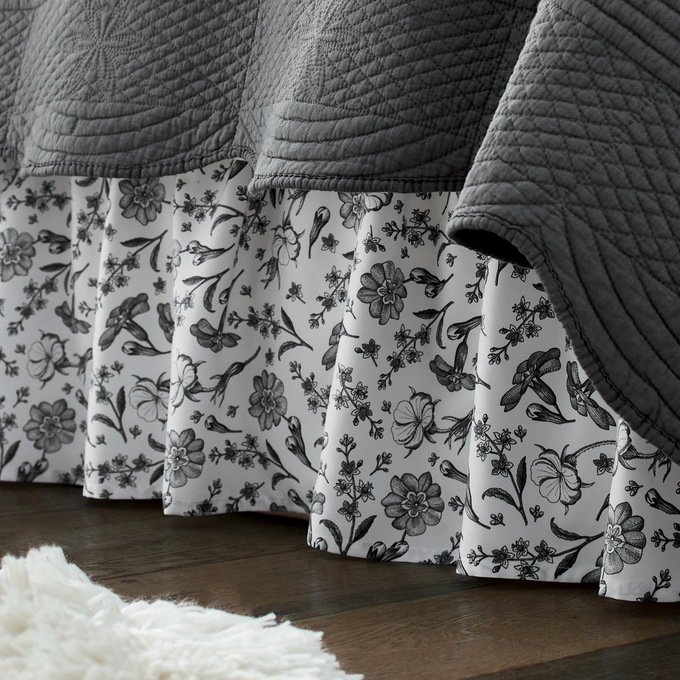 Black & White Floral Bedskirt, , large