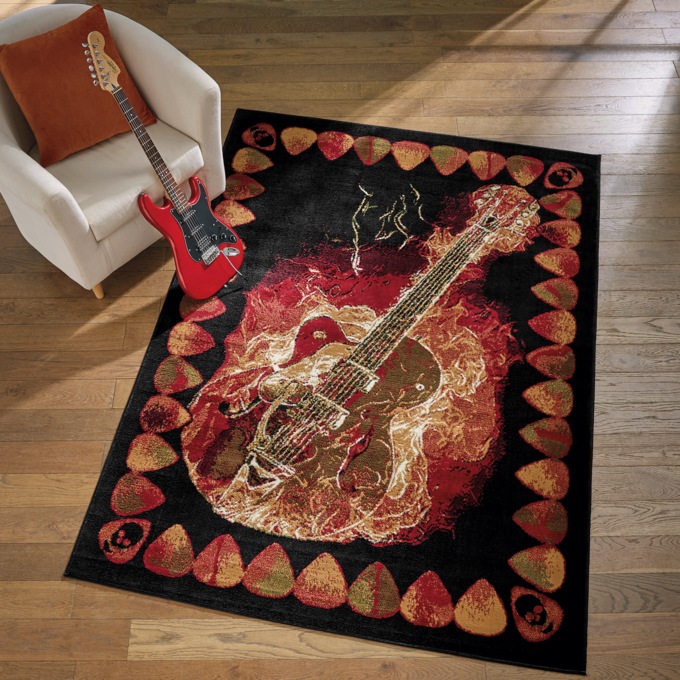 Flaming Guitar Rug - 5' 3" x 7' 2", , large