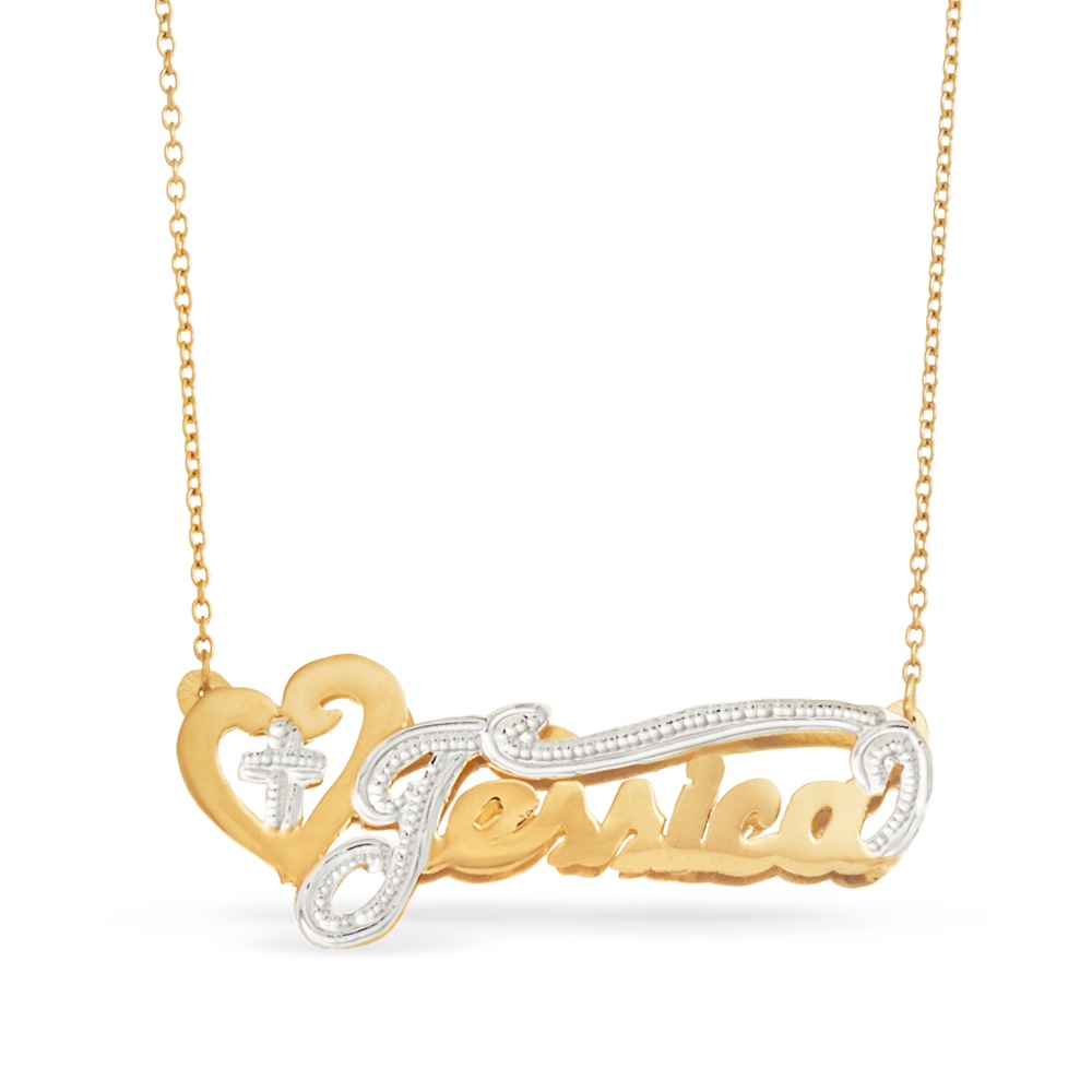 Name Necklace with Heart & Cross, , large