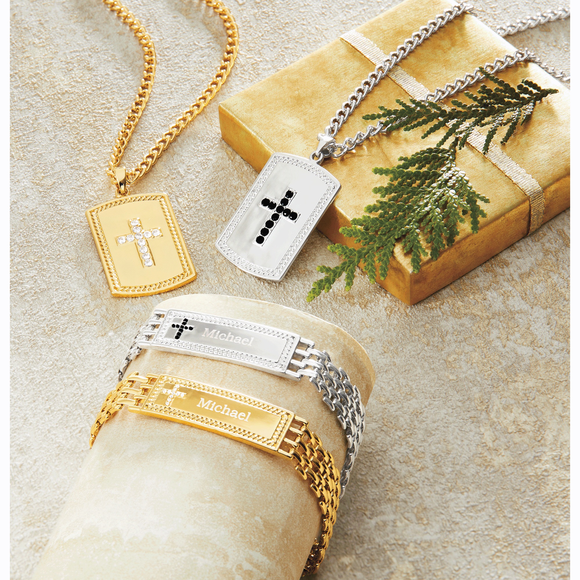 Men&rsquo;s Personalized Cubic Zirconia Cross Jewelry , , large