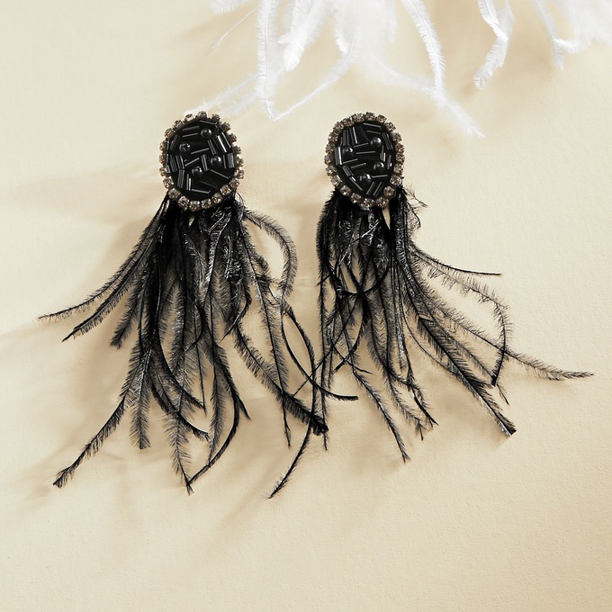 Feather and Bead Earrings, , large
