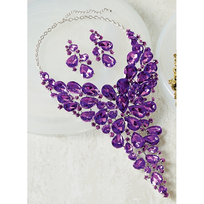 Crystal Bib Necklace and Earring Set, , large
