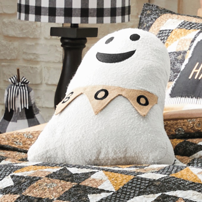 Figural Ghost Burlap Pillow, , large