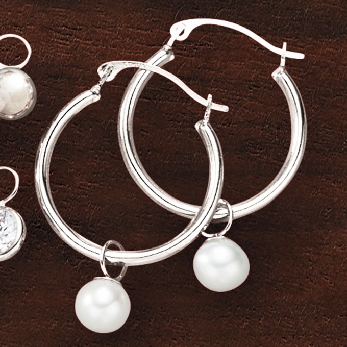 10K Gold Hoops with Interchangeable Charms, , large