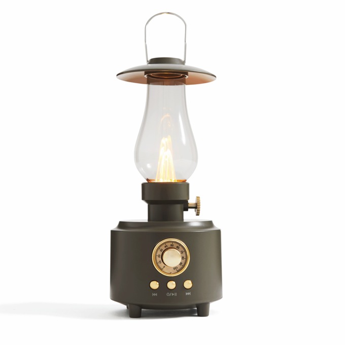 LED Vintage-Style Lantern Wireless and Portable Bluetooth Speaker, Olive, large