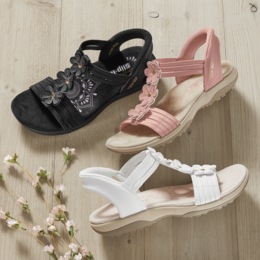 Skechers Hands Free Slip-ins Leather Reggae Slim Slingback with Floral Appliqu&eacute;s, , large