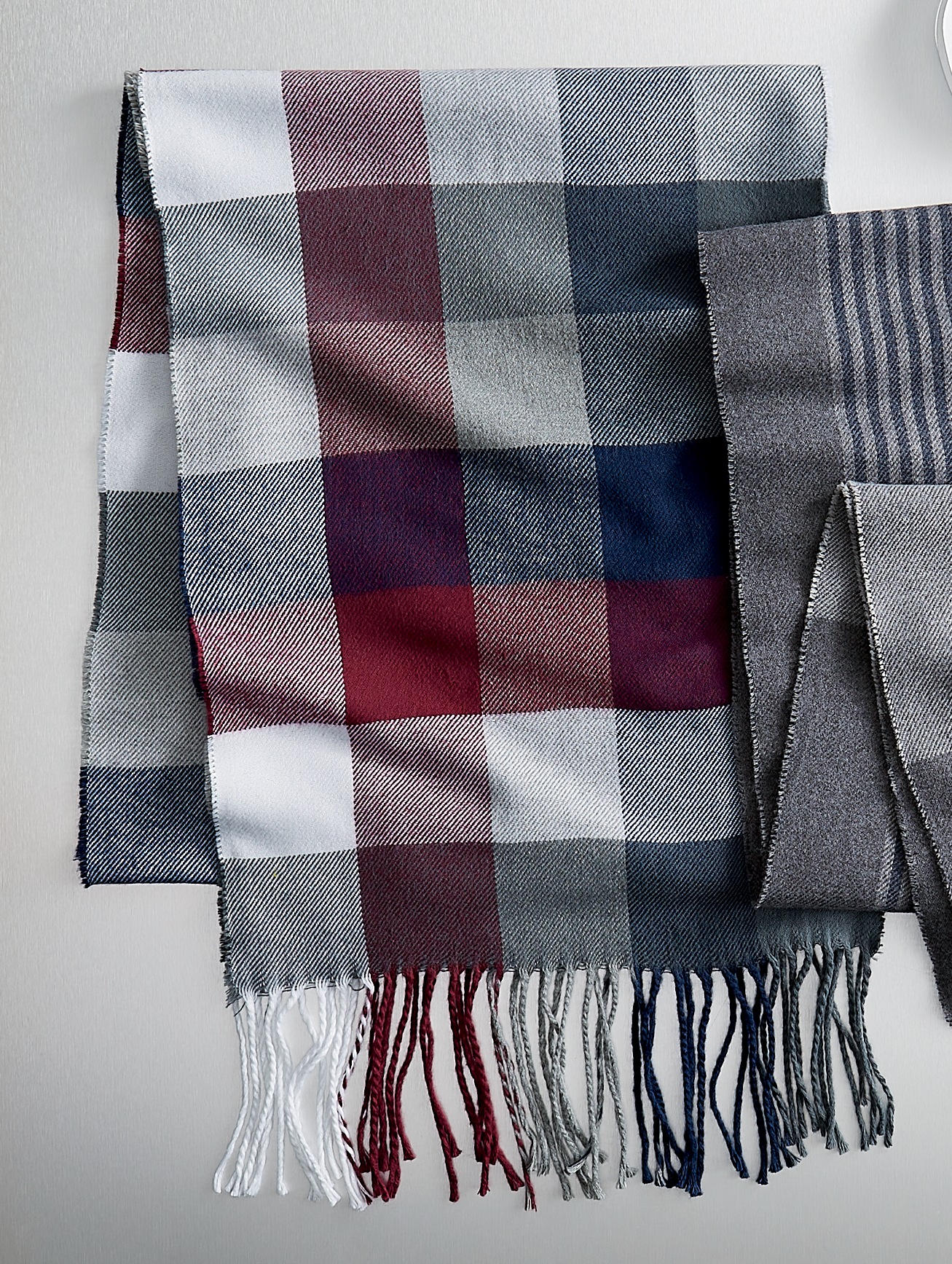 Men's Plaid Scarf, Navy, large