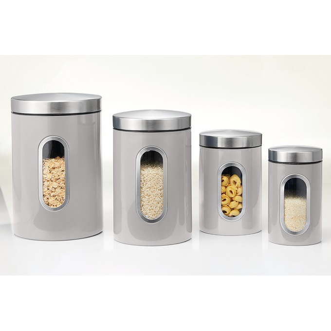 Set of 4 Window Canisters with Stainless Steel Lids, , large