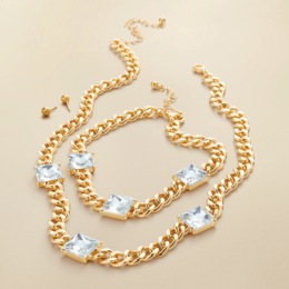 Goldtone Crystal Necklace, Bracelet + Earring Set, , large