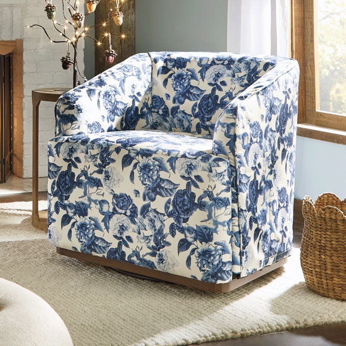 Tierney Swivel Arch-Back Chair, Blue White, large