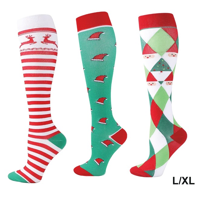 3-Pack Moderate Compression Christmas Socks, , large