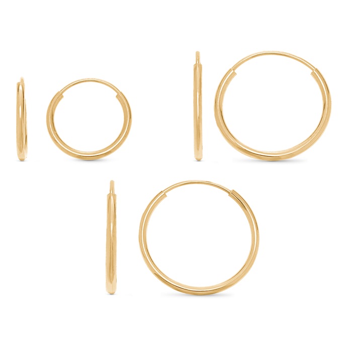 Gold 3-Pair Endless Hoop Set, , large