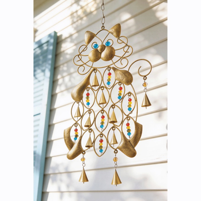 Cat Wind Chime, Bronze, large