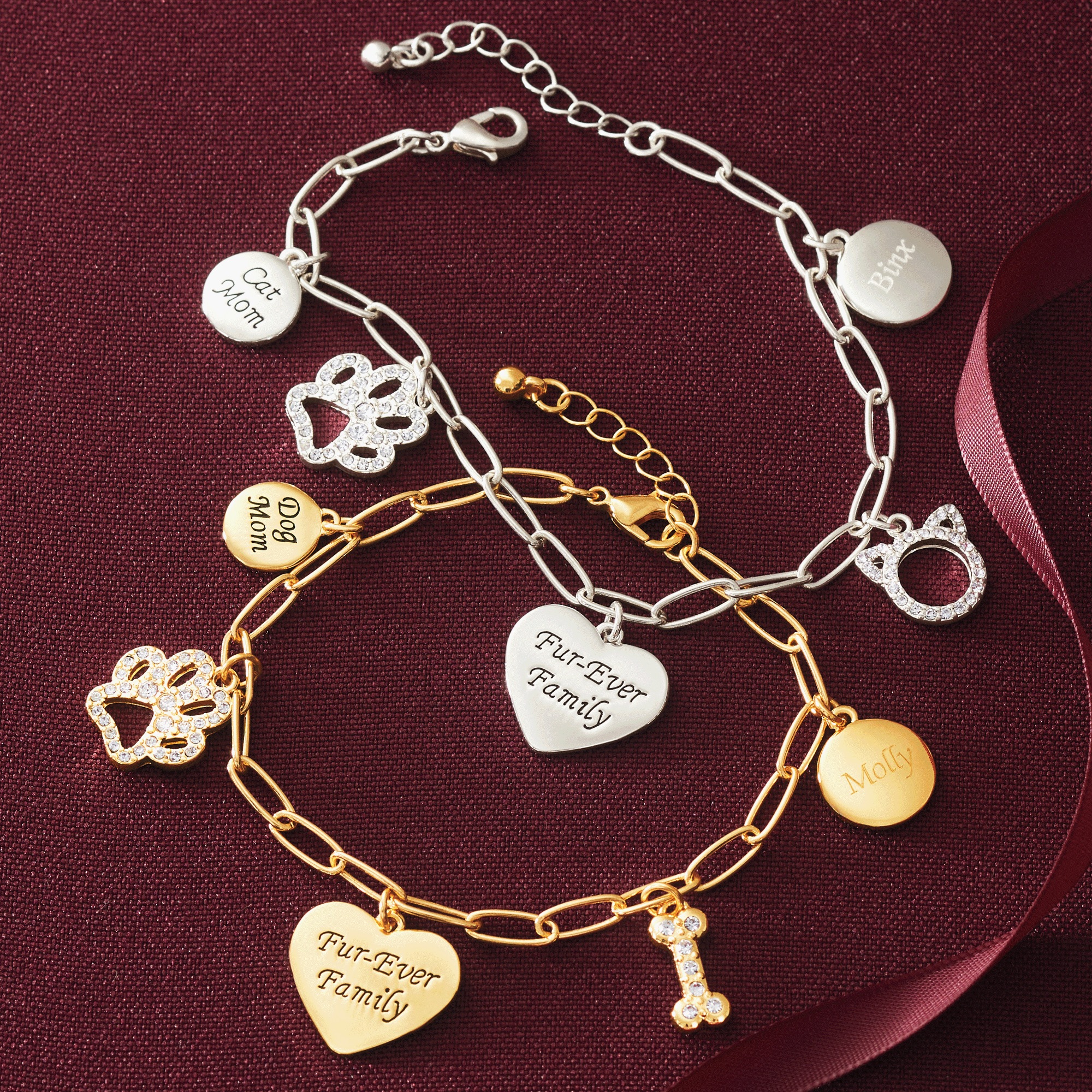 Personalized Name Pet Mom Furever Family Crystal Bracelet, , large