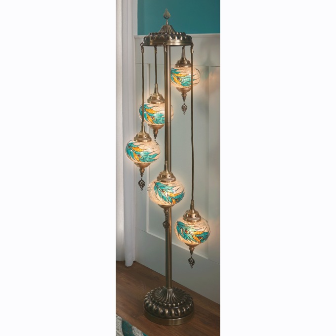 Peacock Feather Painted Glass Floor Lamp, , large