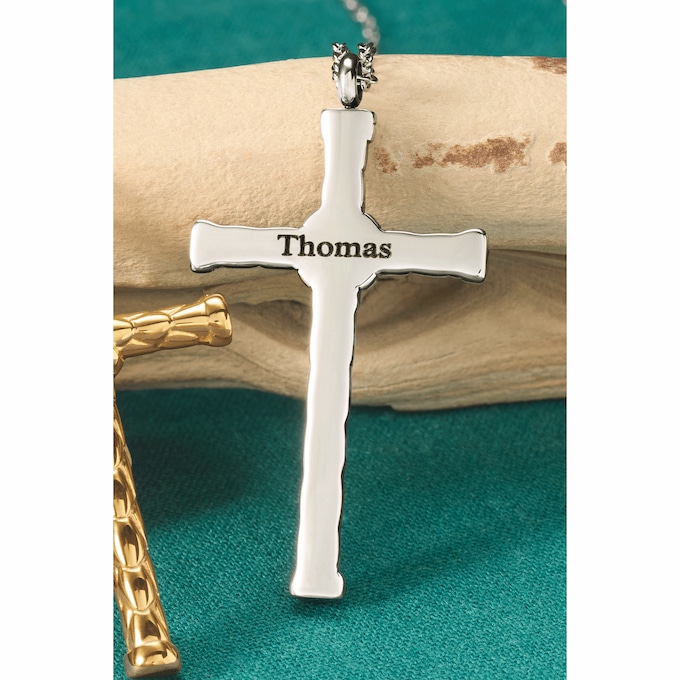 Men's Personalized Name Textured Cross Pendant, , large