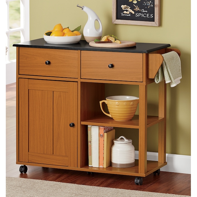Katie Small Kitchen Cart with Storage, Black Oak, large