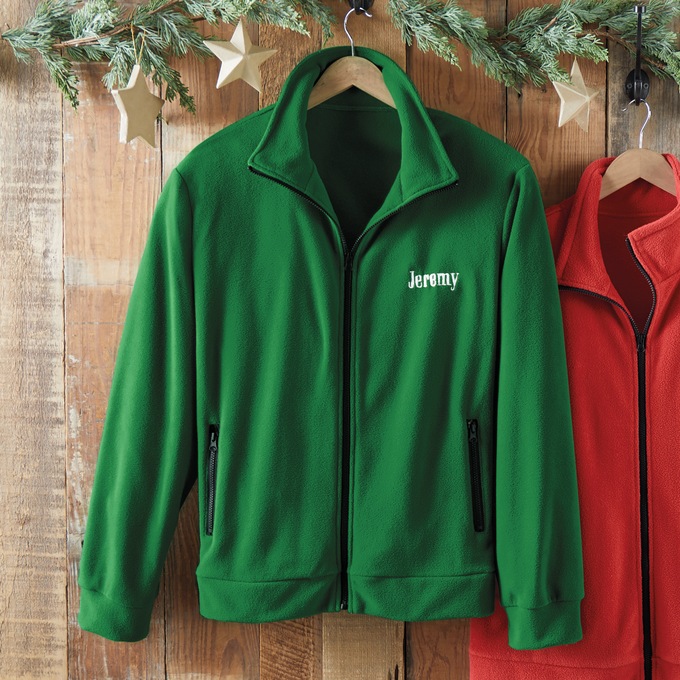 Personalized Men's Fleece Jacket with Front Zipper and Embroidered Name, , large