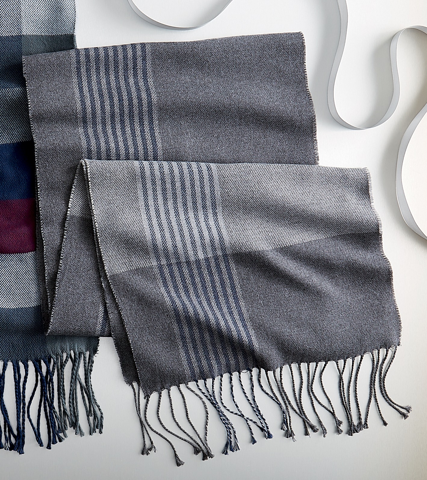 Men's Plaid Scarf, Gray, large