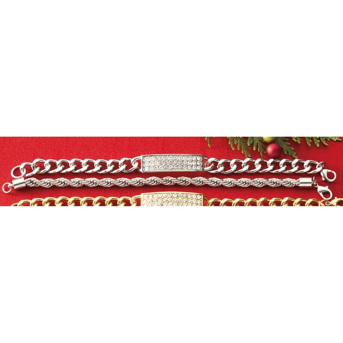 Men's Crystal Pav&eacute; 2-Piece Bracelet Set, Silvertone, large