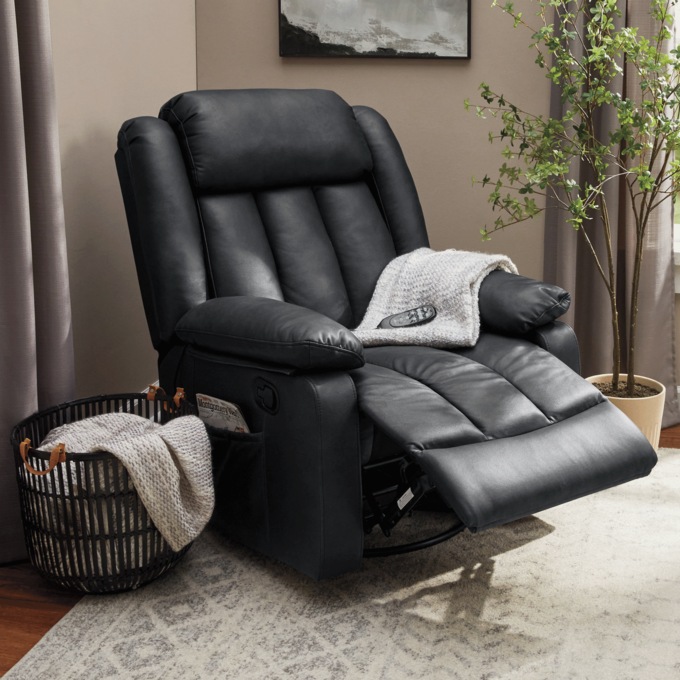 Swivel Rocking Recliner with Heat and Massage, , large
