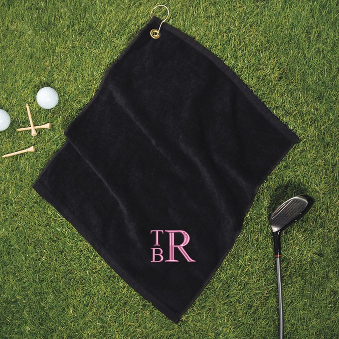 Personalized Stacked Monogram Golf Towel, Baby Pink, large