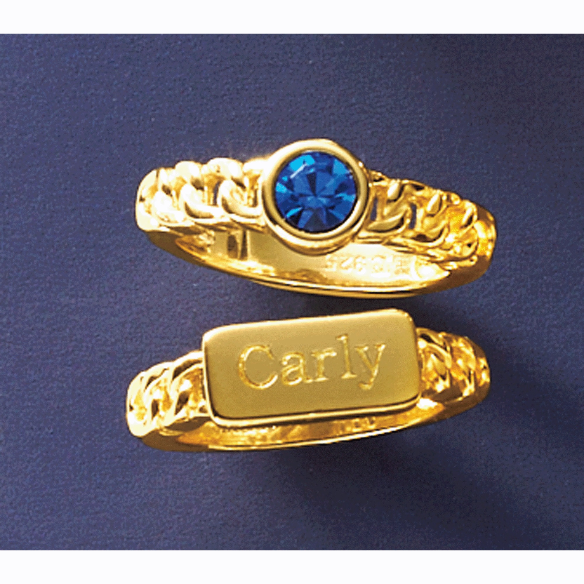 Personalized Name & Birthstone 2-Ring Set, Gold over Sterling Silver, large