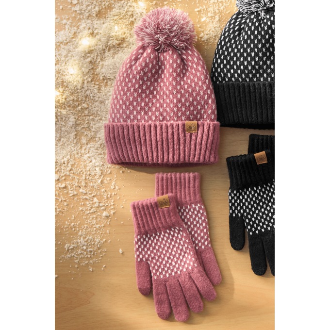 Dotted Hat and Glove Set, Pink, large